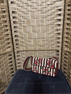 Anthropologie Handwoven Red & White Floral Crossbody Bag